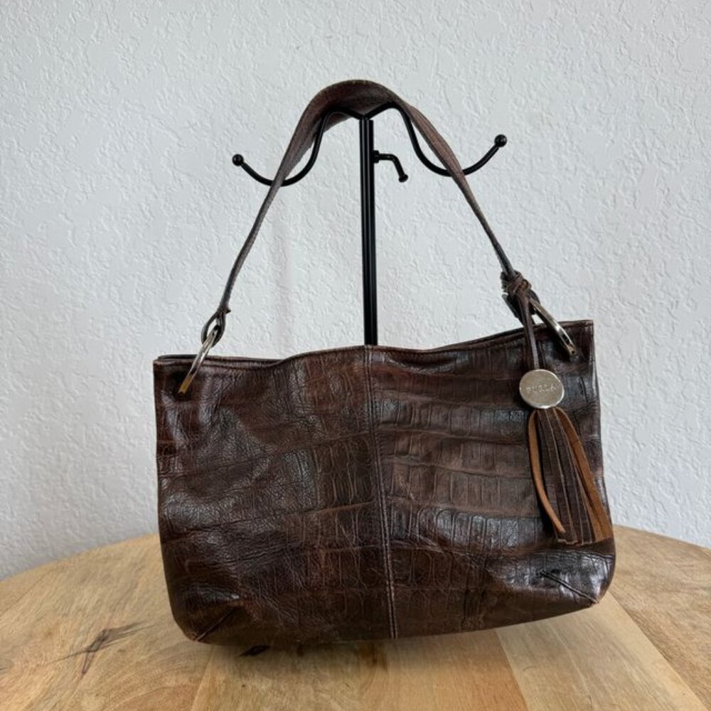 Furla Croc Embossed Brown Leather Hobo